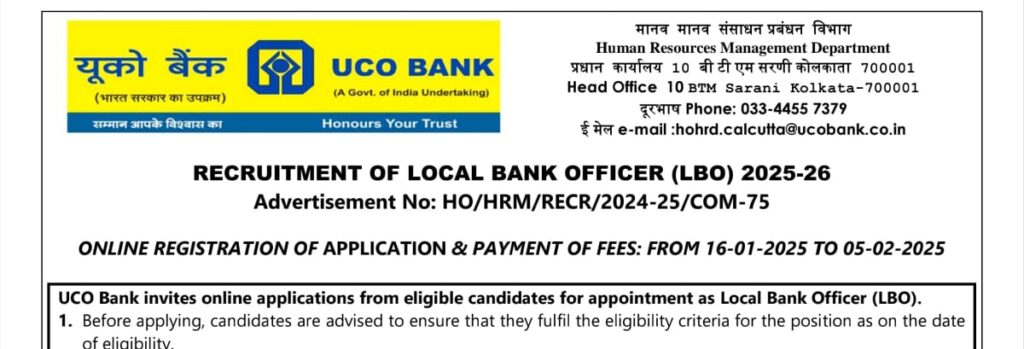 UCO Bank Recruitment Local Lang 2025 Job Notification