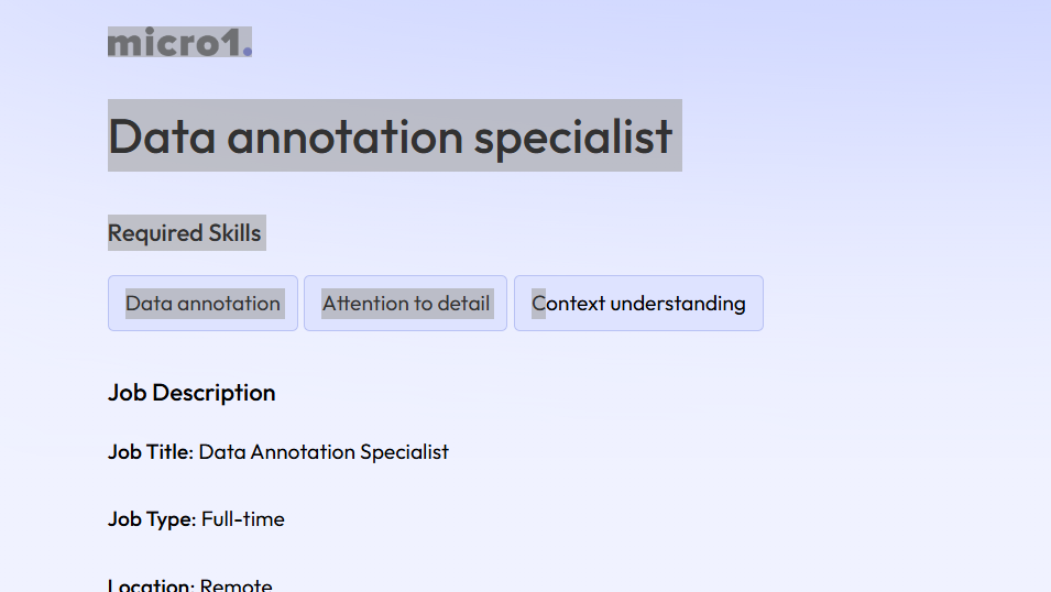 Job Spotlight #5: Remote AI Data Annotation Role at Micro1 Explained